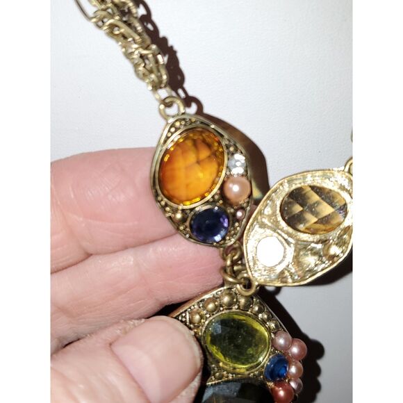 A Victorian Inspired Necklace Rhinestone Brassy Chunky Granny Core Whimsical - Picture 4 of 11